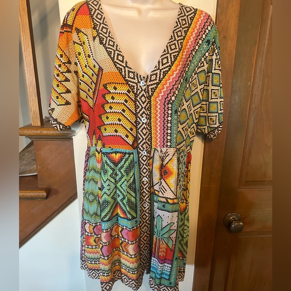 Farm Rio Colorful Geometric Pattern Dress. Size M